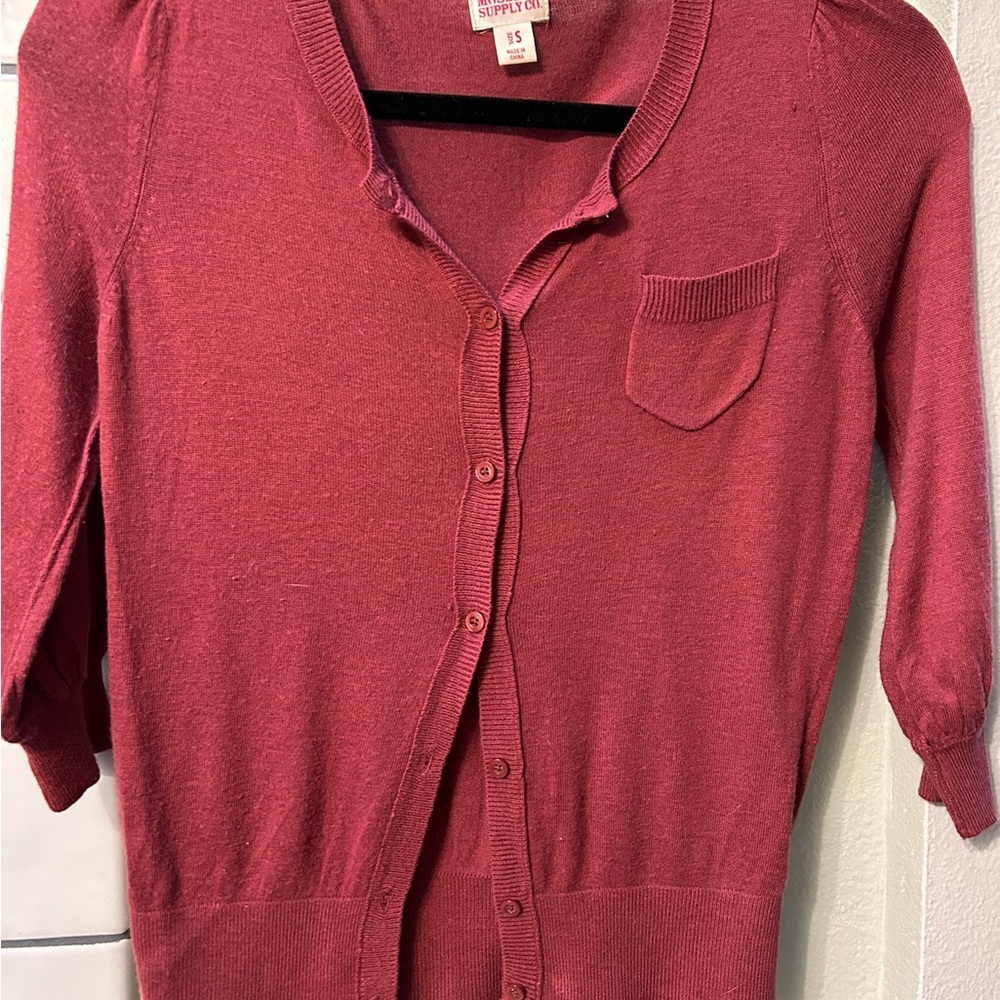 Mossimo Supply Co. Deep Red 3/4 Sleeve Cardigan